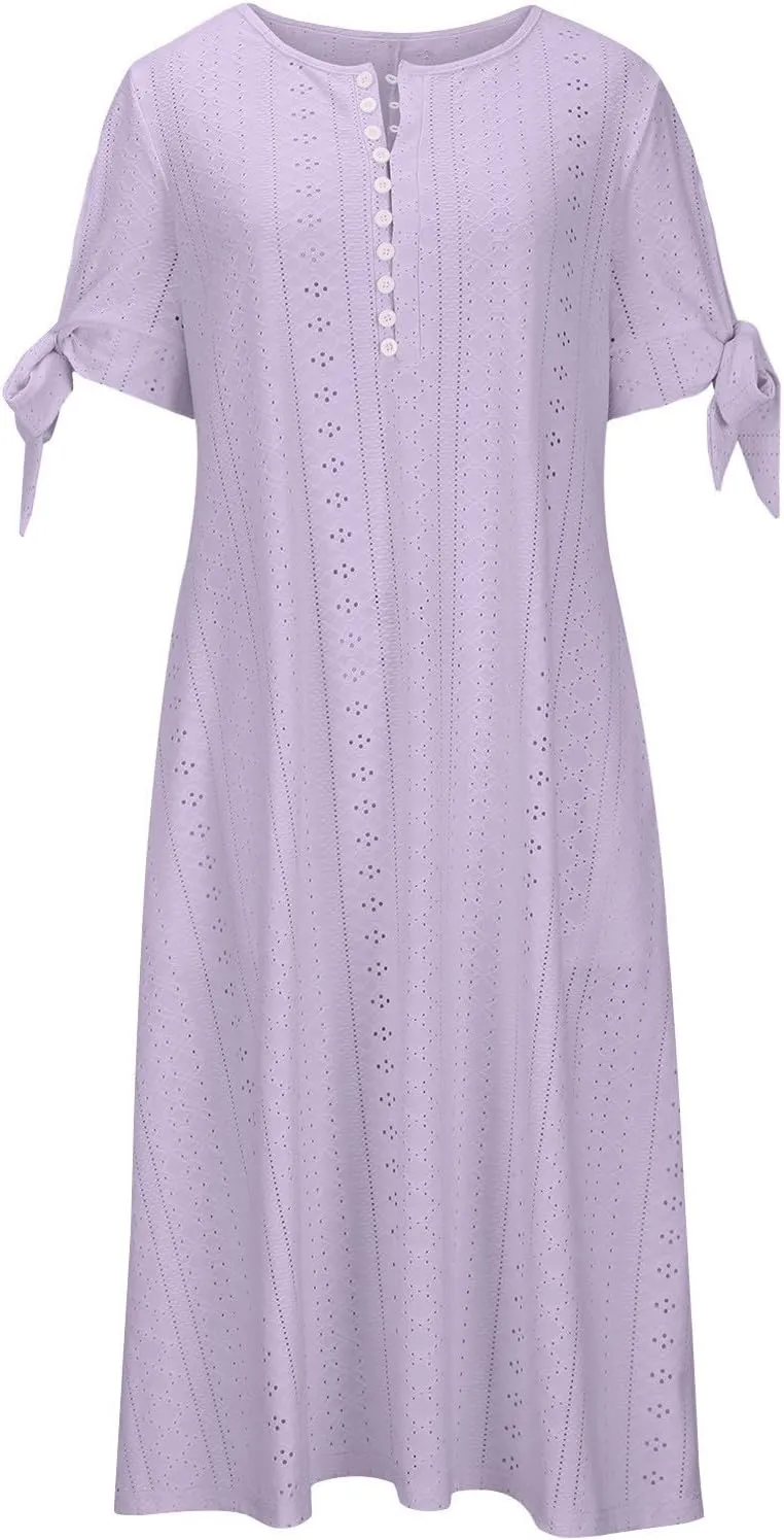 Beach Sundresses for Women 2025 Vacation Short Sleeve Dress Casual Plus Size V-Neck A Line Maxi Dresses with Pockets