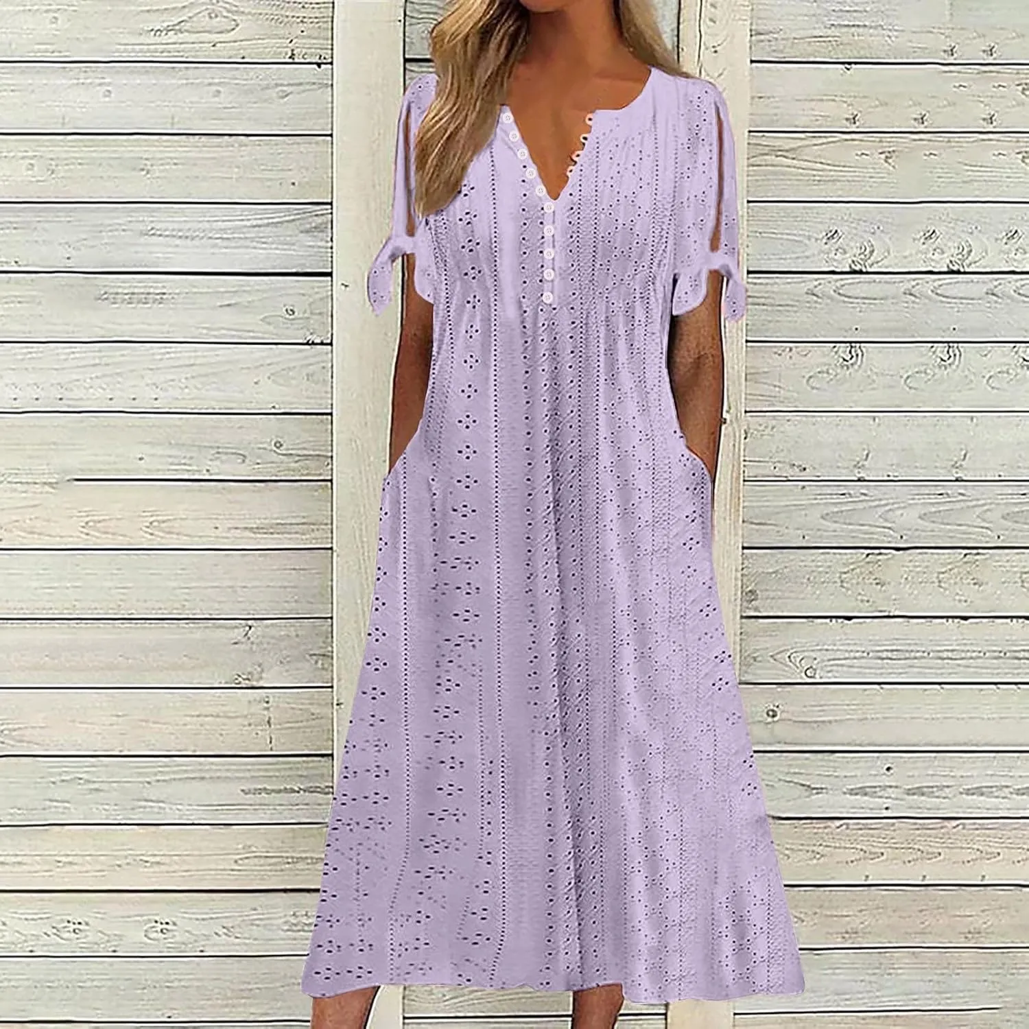 Beach Sundresses for Women 2025 Vacation Short Sleeve Dress Casual Plus Size V-Neck A Line Maxi Dresses with Pockets