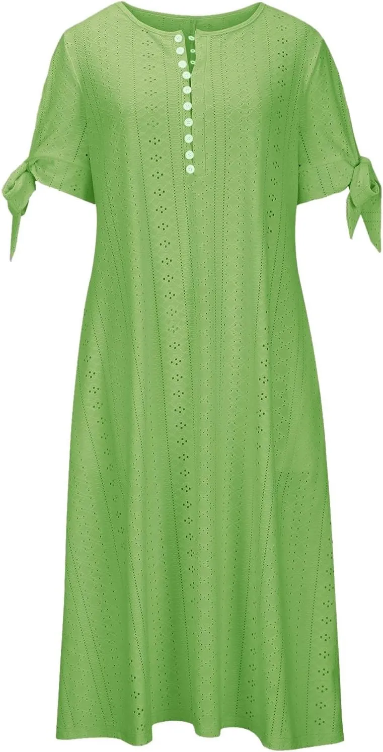 Beach Sundresses for Women 2025 Vacation Short Sleeve Dress Casual Plus Size V-Neck A Line Maxi Dresses with Pockets