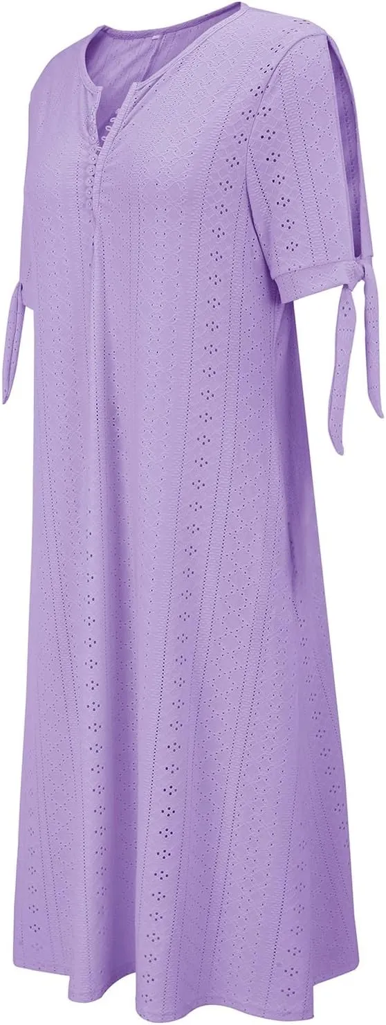Beach Sundresses for Women 2025 Vacation Short Sleeve Dress Casual Plus Size V-Neck A Line Maxi Dresses with Pockets