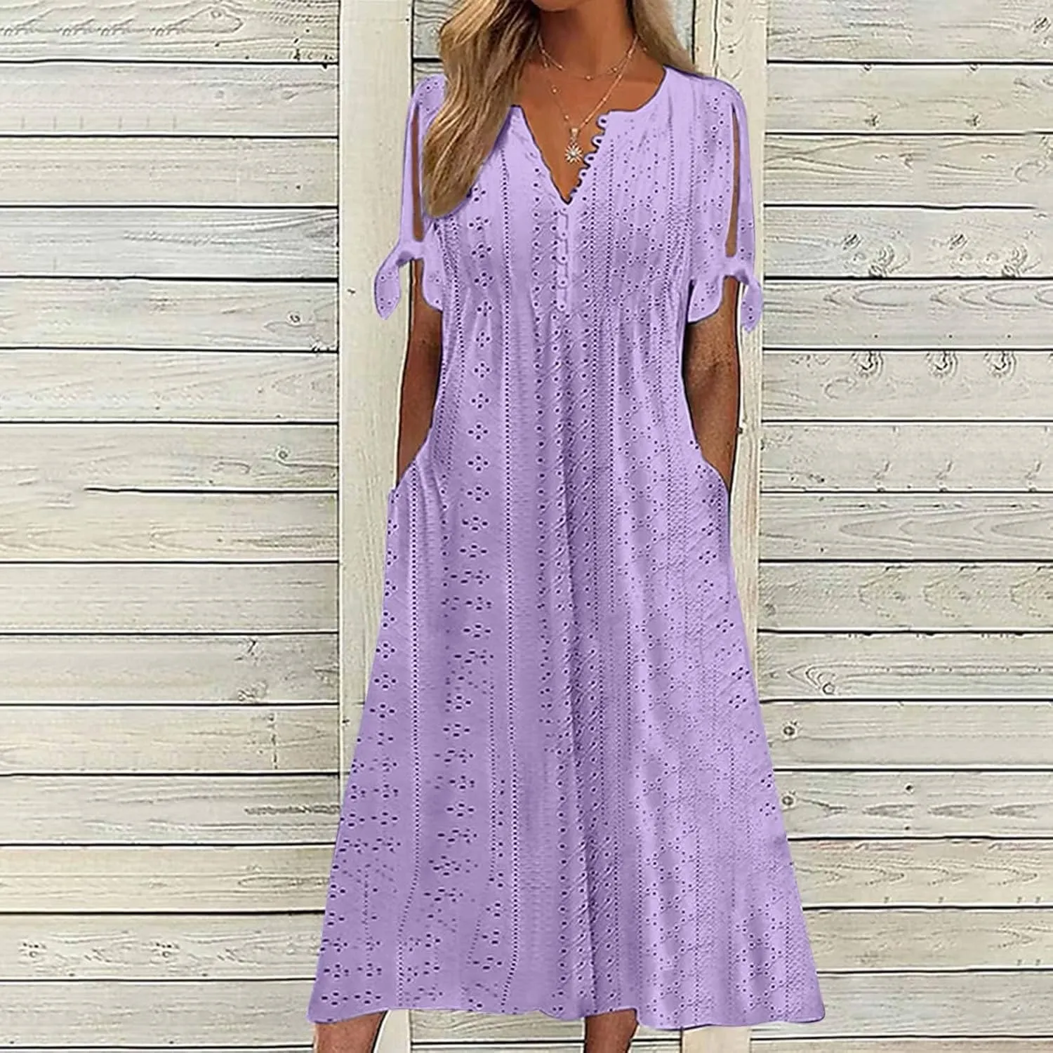 Beach Sundresses for Women 2025 Vacation Short Sleeve Dress Casual Plus Size V-Neck A Line Maxi Dresses with Pockets