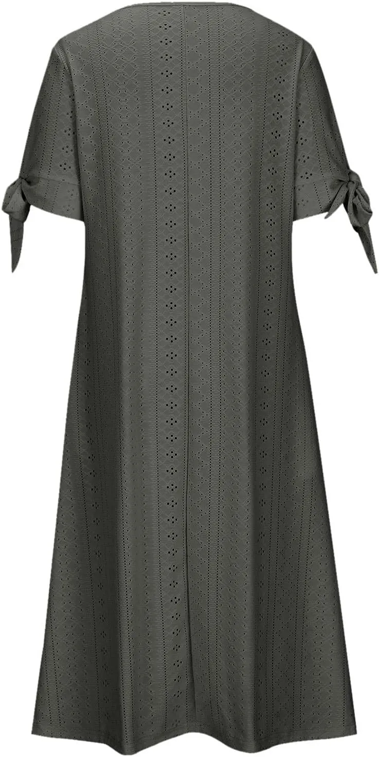 Beach Sundresses for Women 2025 Vacation Short Sleeve Dress Casual Plus Size V-Neck A Line Maxi Dresses with Pockets