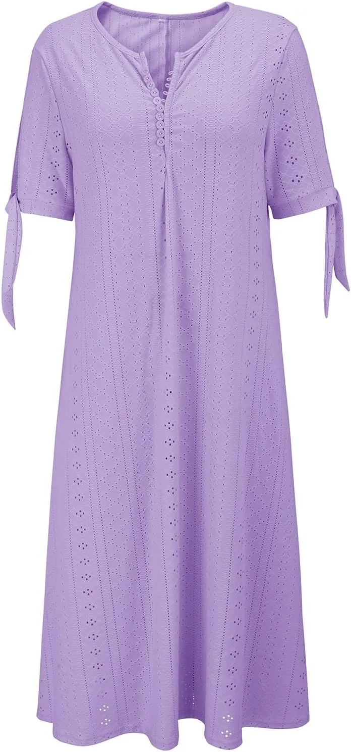 Beach Sundresses for Women 2025 Vacation Short Sleeve Dress Casual Plus Size V-Neck A Line Maxi Dresses with Pockets