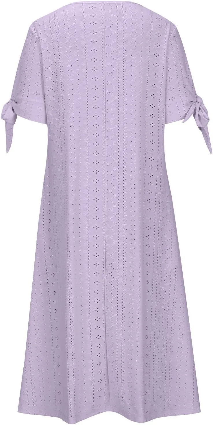 Beach Sundresses for Women 2025 Vacation Short Sleeve Dress Casual Plus Size V-Neck A Line Maxi Dresses with Pockets