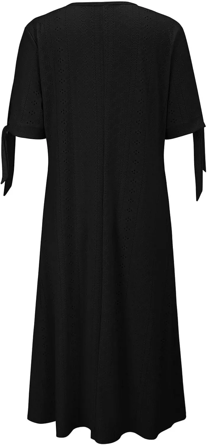 Beach Sundresses for Women 2025 Vacation Short Sleeve Dress Casual Plus Size V-Neck A Line Maxi Dresses with Pockets
