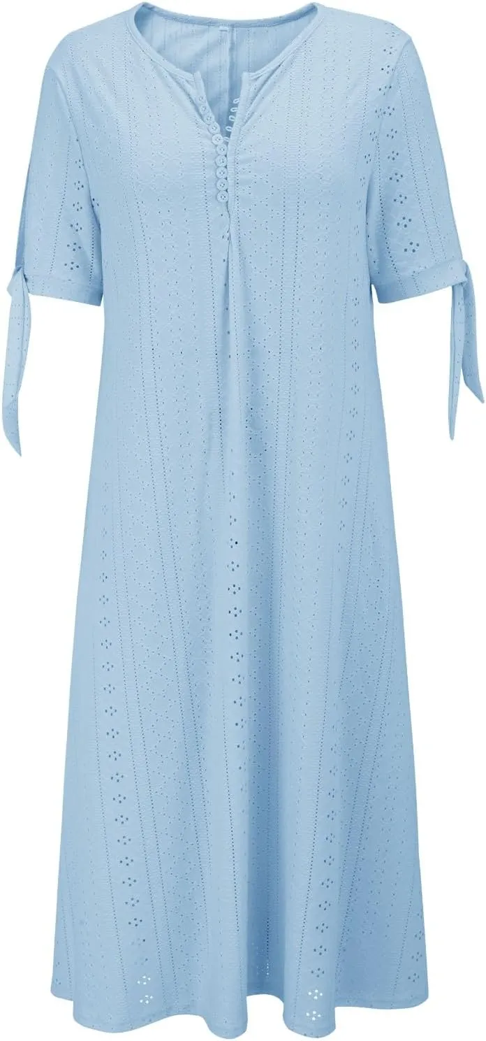 Beach Sundresses for Women 2025 Vacation Short Sleeve Dress Casual Plus Size V-Neck A Line Maxi Dresses with Pockets