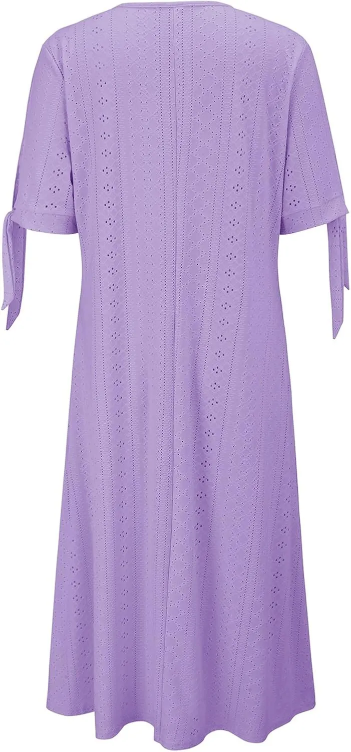 Beach Sundresses for Women 2025 Vacation Short Sleeve Dress Casual Plus Size V-Neck A Line Maxi Dresses with Pockets