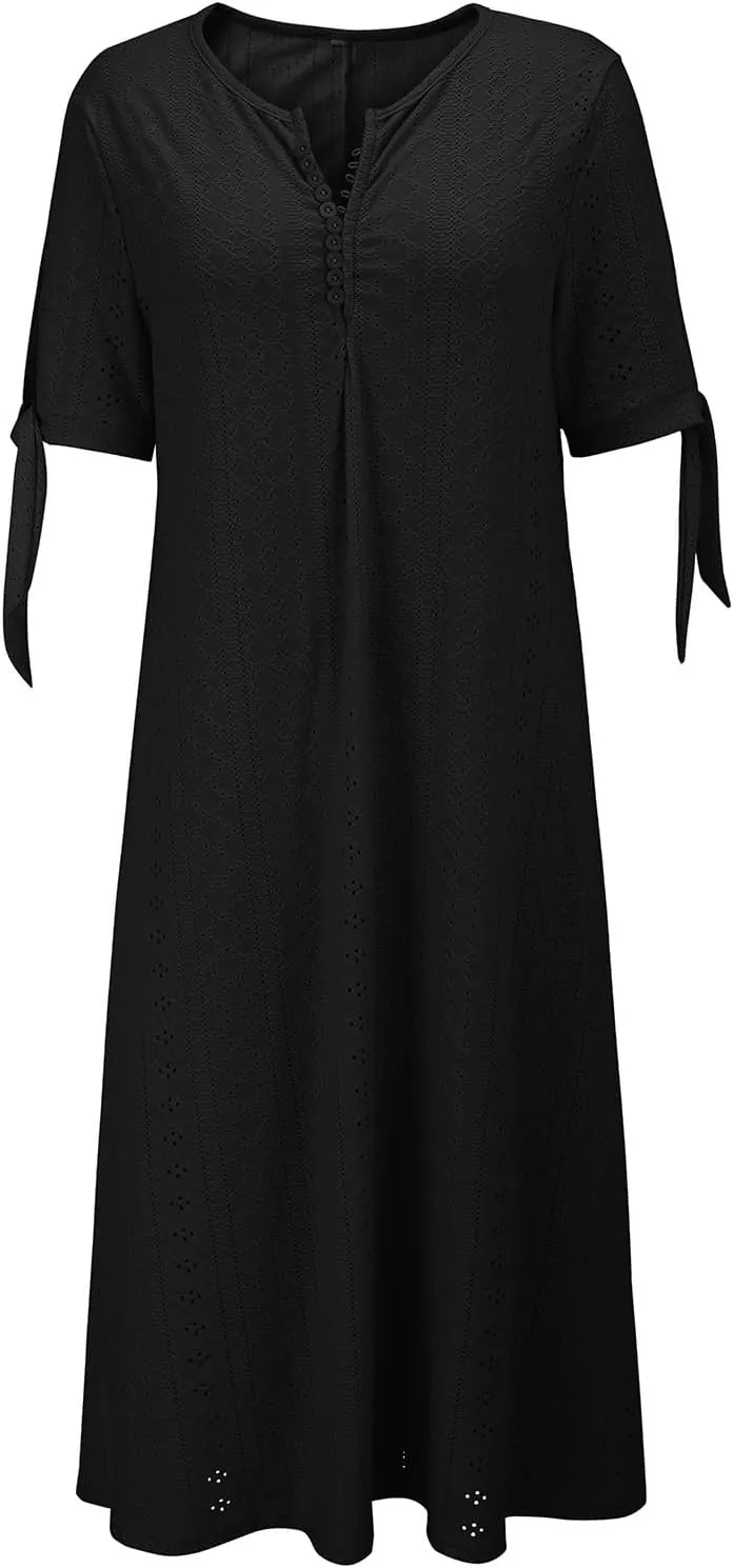 Beach Sundresses for Women 2025 Vacation Short Sleeve Dress Casual Plus Size V-Neck A Line Maxi Dresses with Pockets