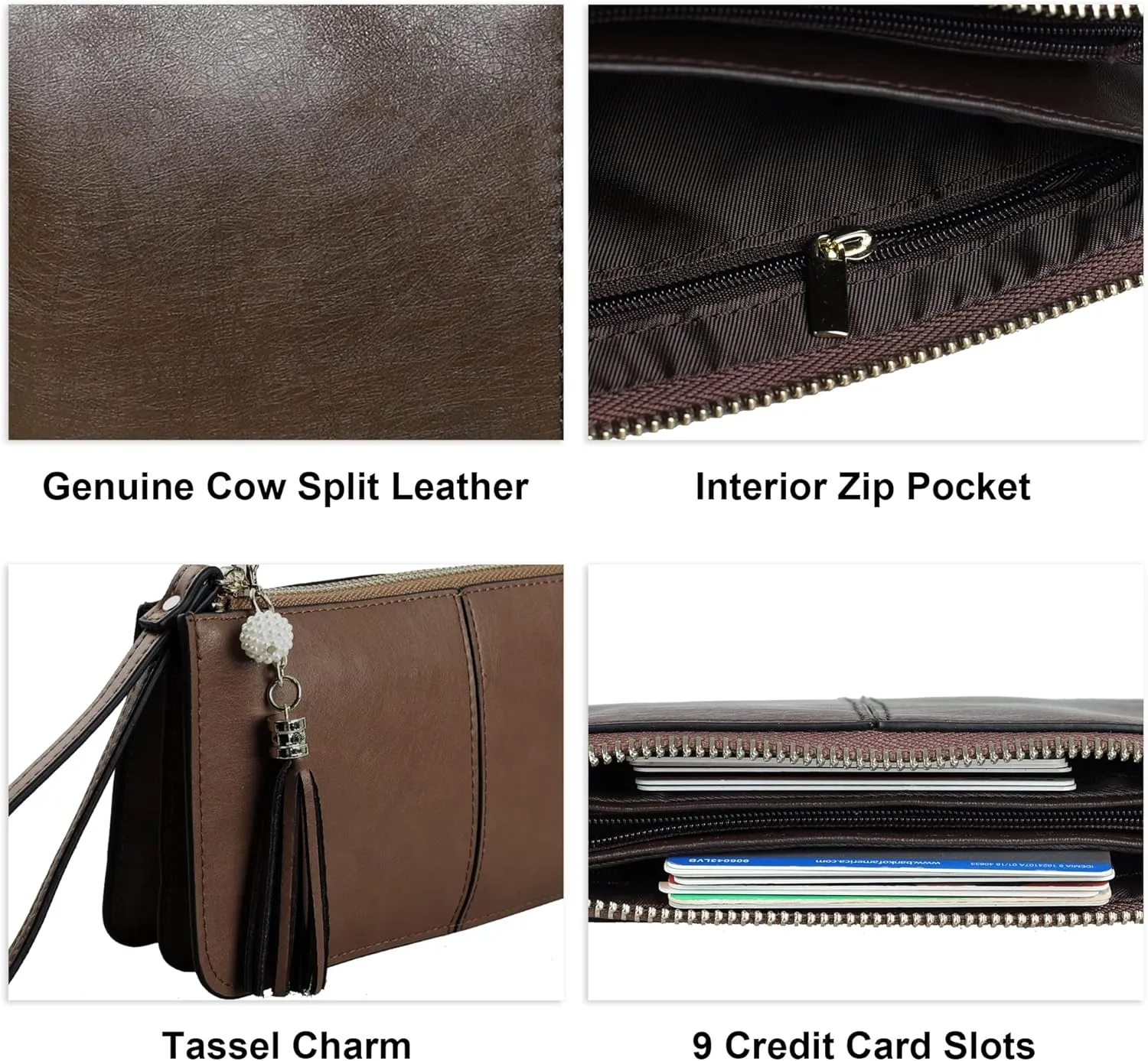 befen Genuine Leather Wristlet Clutch for Women Ultra-Slim Ladies Credit Card Holder Wallet Purses with RFID Protection