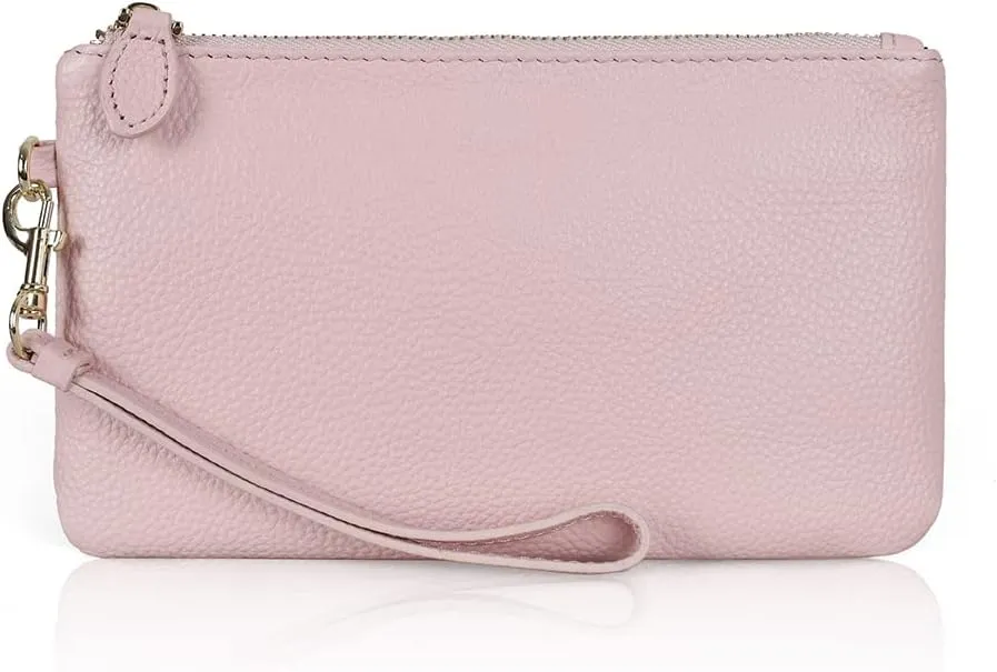 befen Women's Genuine Italian Leather Wristlet Clutch Wallet Purse, Gold Zipper