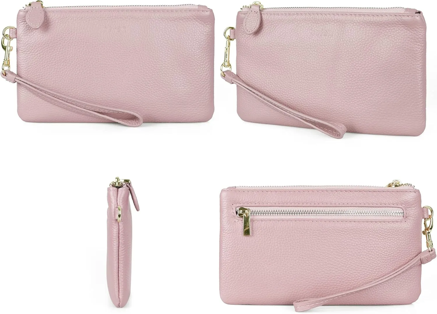 befen Women's Genuine Italian Leather Wristlet Clutch Wallet Purse, Gold Zipper