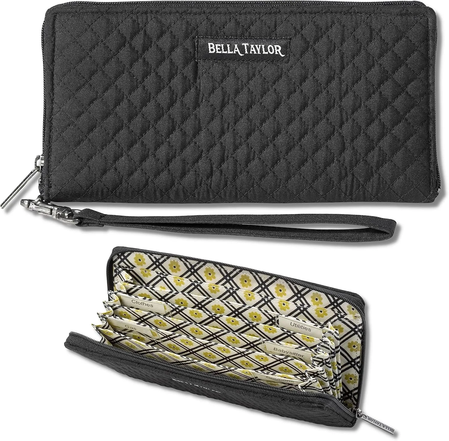 Bella Taylor Cash Envelope Wallet for Budgeting - RFID Protected - Cash Stuffing Wallet with Detachable Wristlet - Vintage Black Microfiber