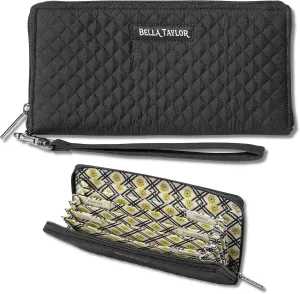Bella Taylor Cash Envelope Wallet for Budgeting - RFID Protected - Cash Stuffing Wallet with Detachable Wristlet - Vintage Black Microfiber