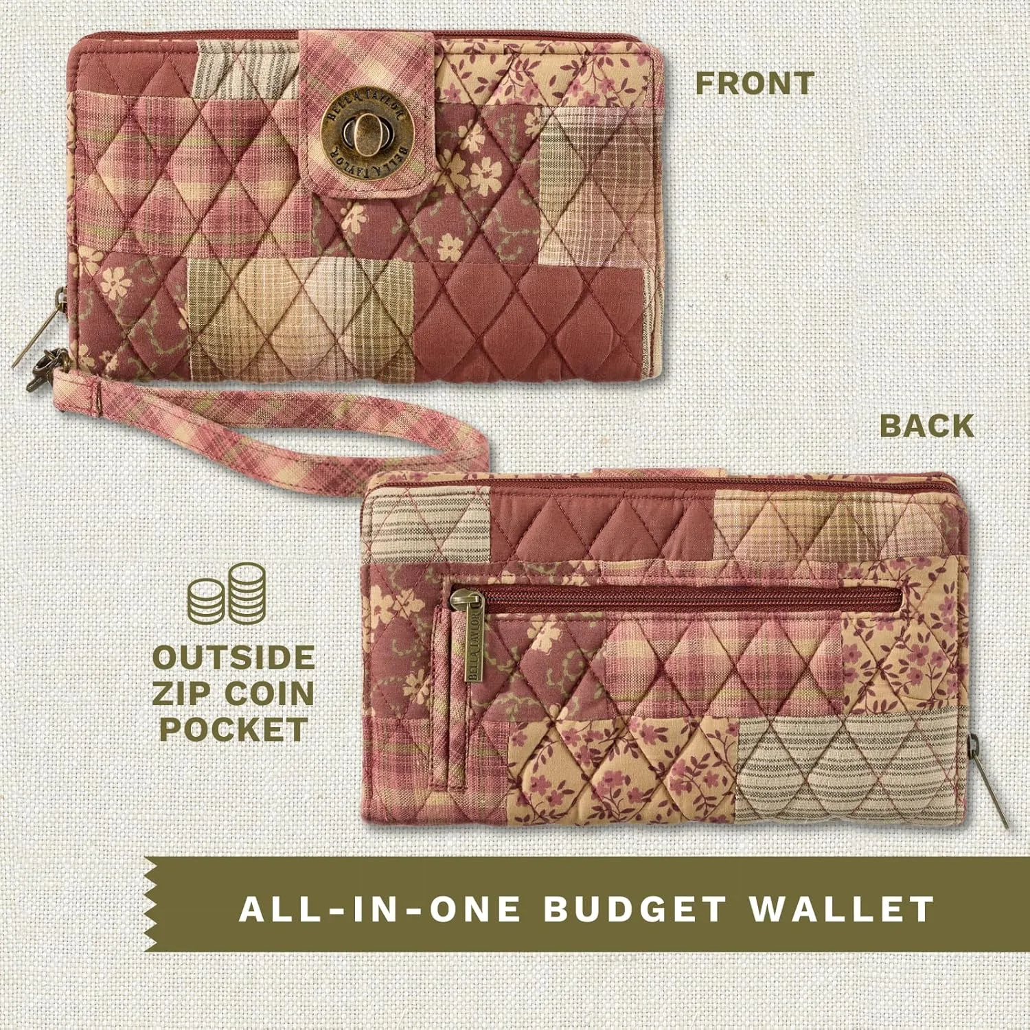 Bella Taylor Cash System Wallet for Envelope Budgeting - RFID Protected - Cash Stuffing Wallet with Detachable Wristlet