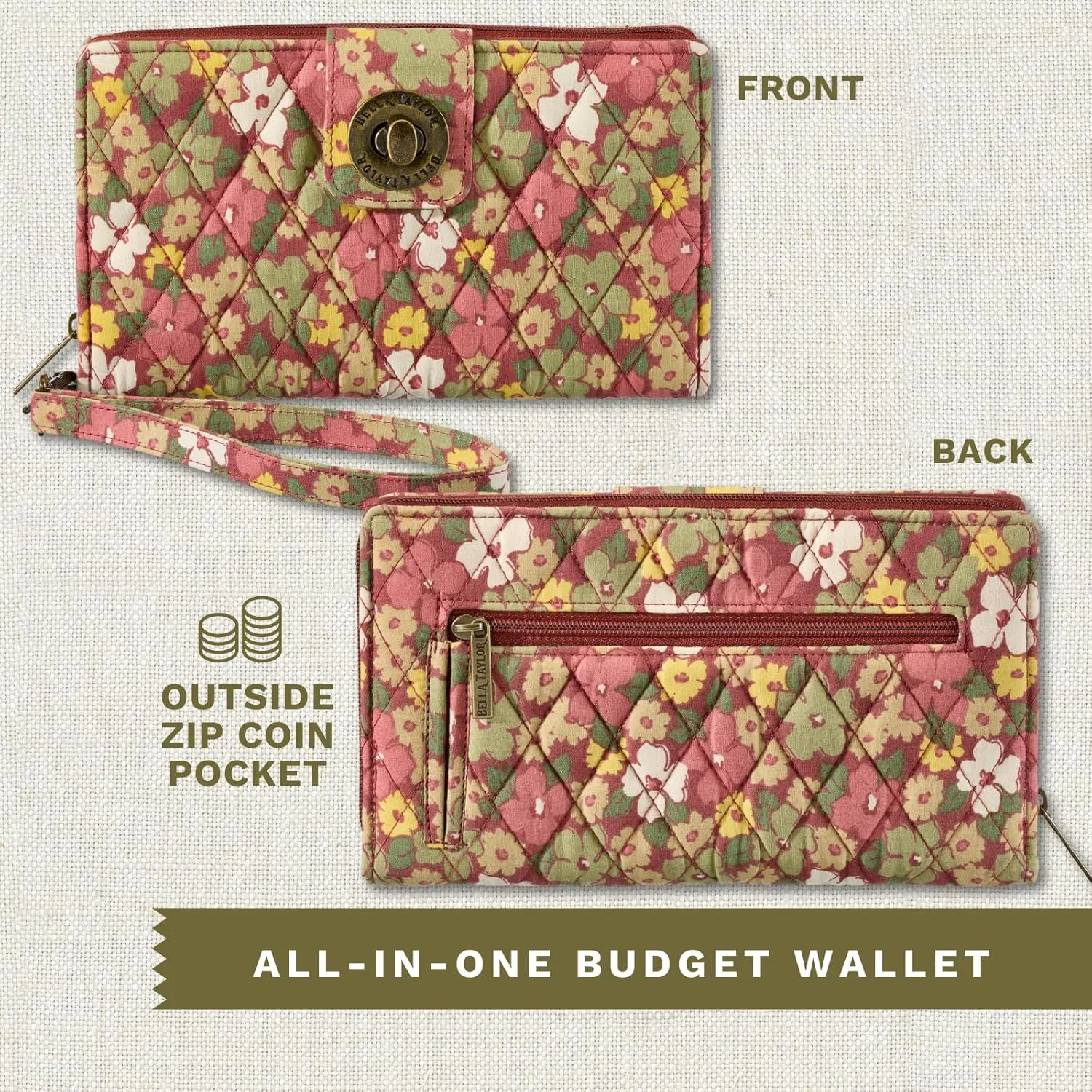 Bella Taylor Cash System Wallet for Envelope Budgeting - RFID Protected - Cash Stuffing Wallet with Detachable Wristlet