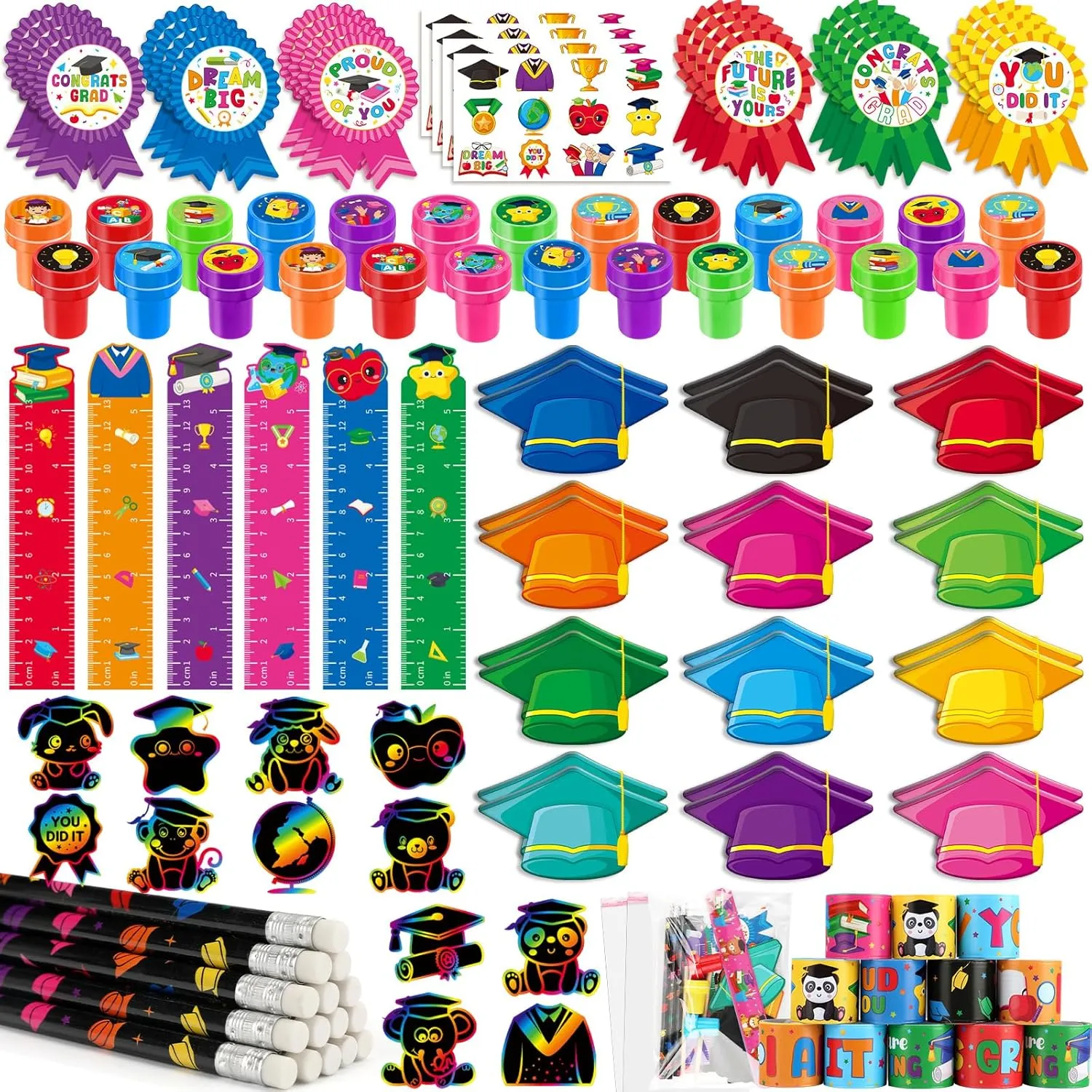 BenLouis 216 Pcs Graduation School Stationery Set Party Favors Preschool Kindergarten Classroom Gift Prizes Bulk for Kids Students Congrats Grad Goodie Bags Stuffers（Graduation Hat）