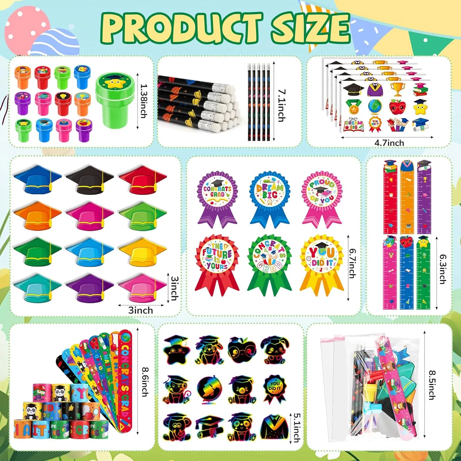 BenLouis 216 Pcs Graduation School Stationery Set Party Favors Preschool Kindergarten Classroom Gift Prizes Bulk for Kids Students Congrats Grad Goodie Bags Stuffers（Graduation Hat）