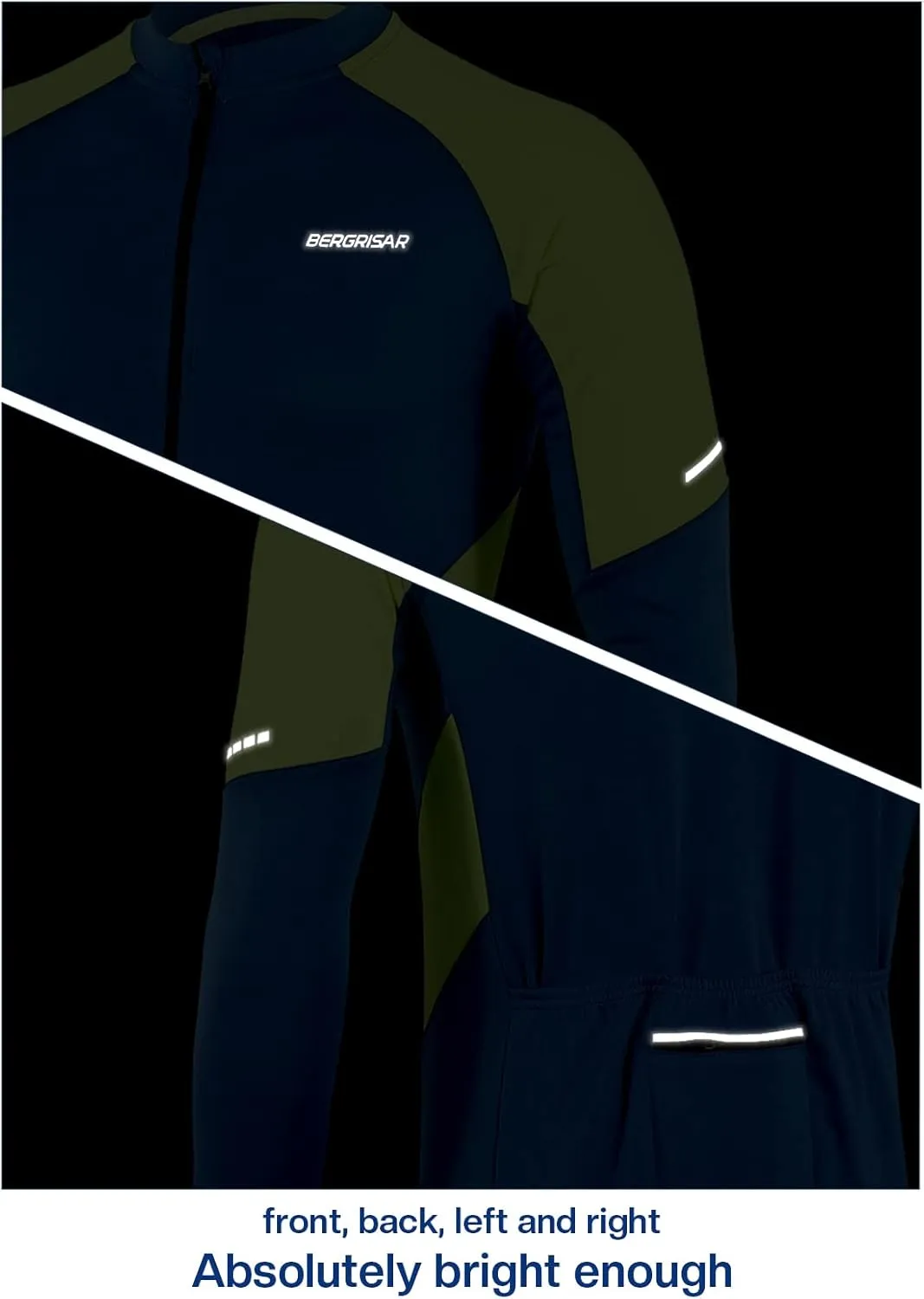 BERGRISAR Men's Basic Cycling Jerseys Long Sleeves Bike Bicycle Shirt Zipper Pockets BG012