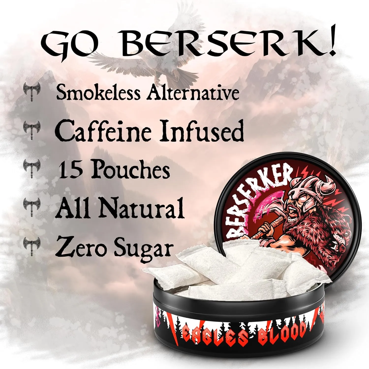 Berserker Energy Pouches - Eagles Blood - Caffeine Infused - 100mg Per Pouch - 5 Pack - Tobacco & Nicotine Free - Energy Drink Replacement
