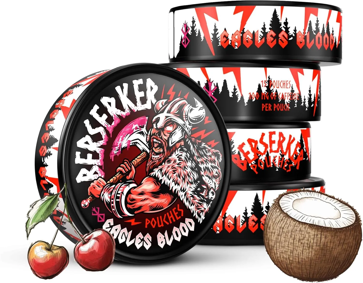 Berserker Energy Pouches - Eagles Blood - Caffeine Infused - 100mg Per Pouch - 5 Pack - Tobacco & Nicotine Free - Energy Drink Replacement