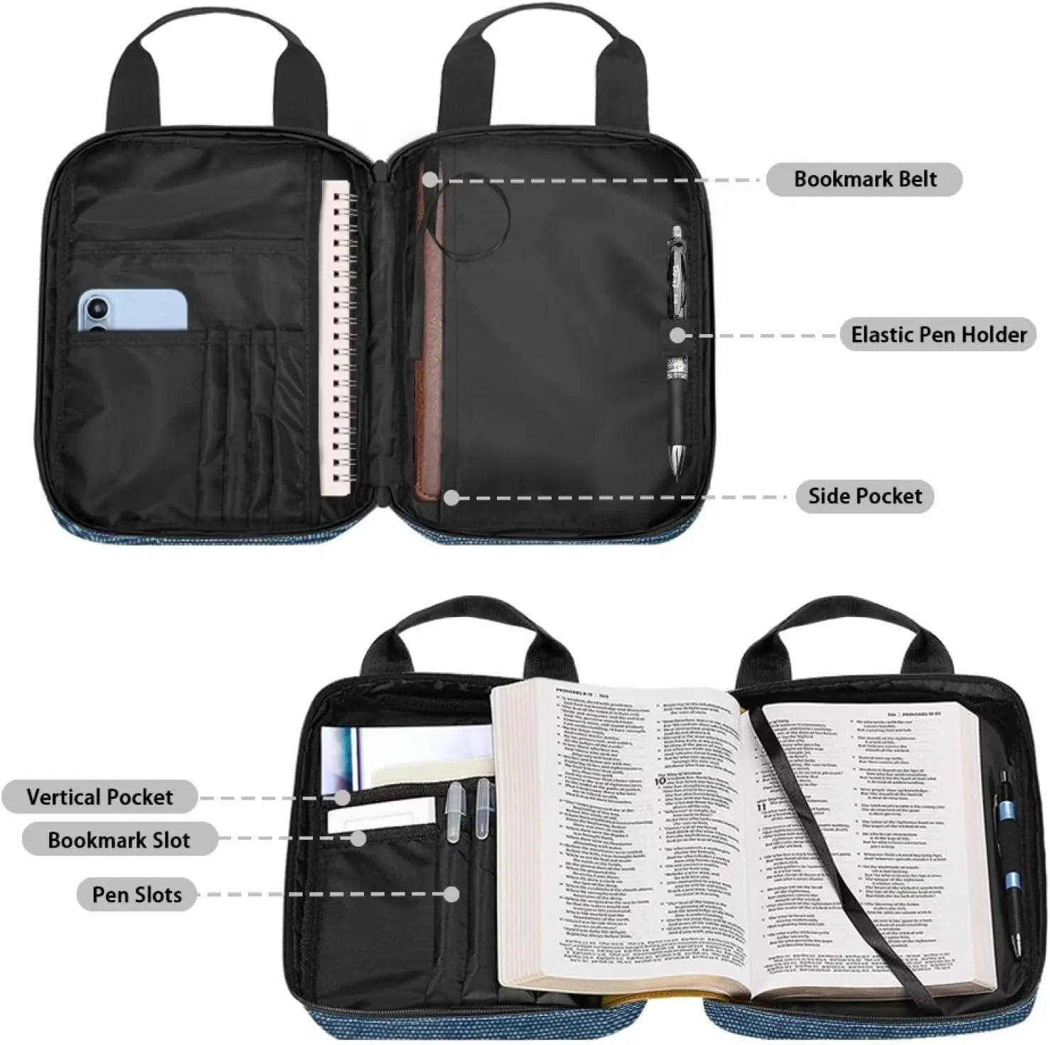 Bible Carrying Cover Scripture Handbag Bible Protective with Handle and Zippered Pocket Church Case for Women