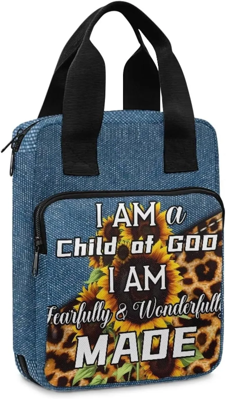 Bible Carrying Cover Scripture Handbag Bible Protective with Handle and Zippered Pocket Church Case for Women