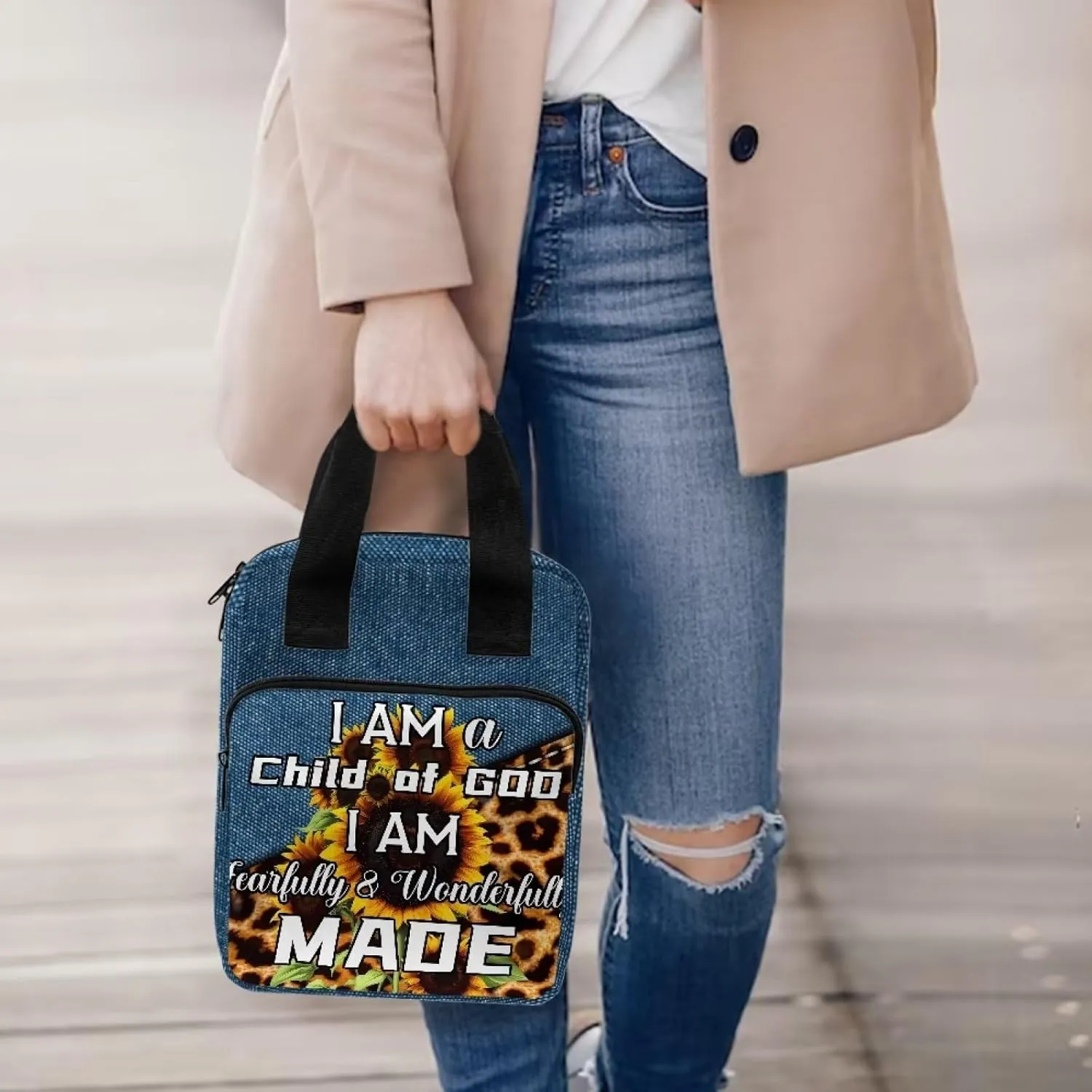Bible Carrying Cover Scripture Handbag Bible Protective with Handle and Zippered Pocket Church Case for Women