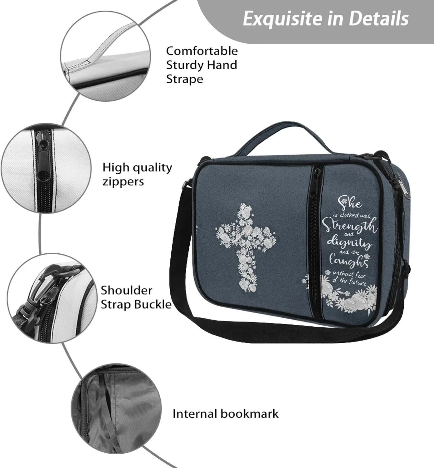 Bible Covers for Women Men Kids with Handle& Shoulder Strap Crossbody Bible Tote
