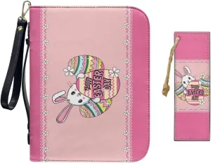 Bible Covers for Women,PU Bible Bags with Handle & Wristlet Strap, Bible Carrying Case and Bookmark Set