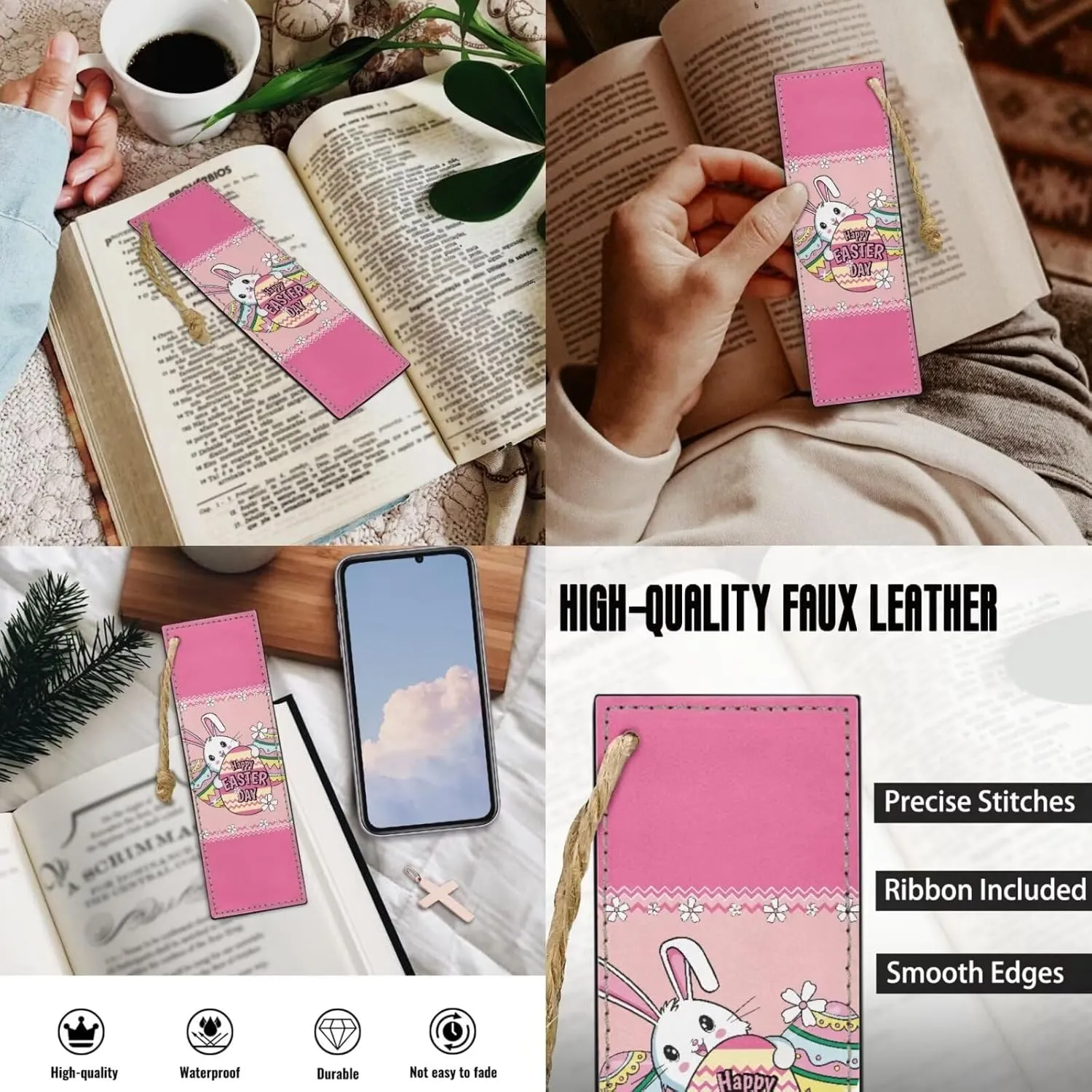Bible Covers for Women,PU Bible Bags with Handle & Wristlet Strap, Bible Carrying Case and Bookmark Set
