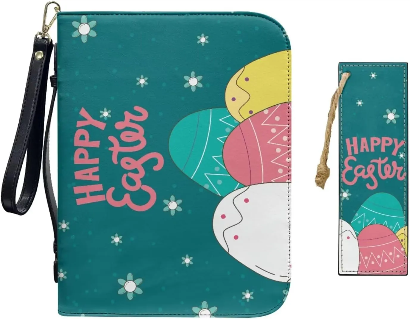 Bible Covers for Women,PU Bible Bags with Handle & Wristlet Strap, Bible Carrying Case and Bookmark Set