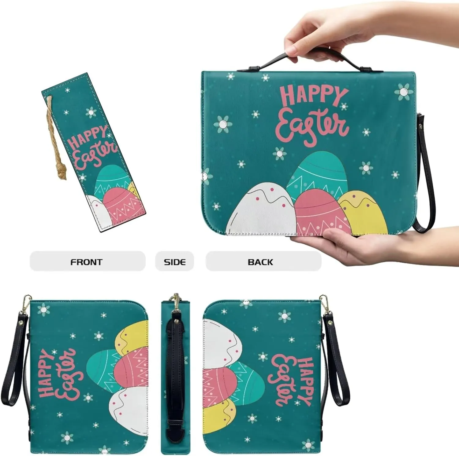 Bible Covers for Women,PU Bible Bags with Handle & Wristlet Strap, Bible Carrying Case and Bookmark Set