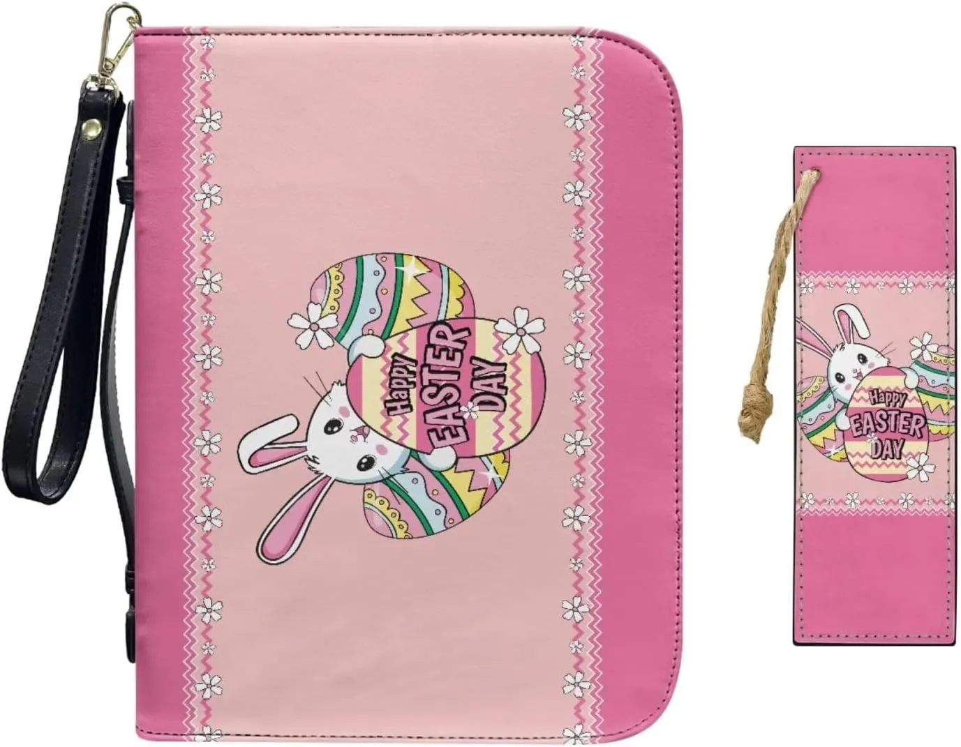 Bible Covers for Women,PU Bible Bags with Handle & Wristlet Strap, Bible Carrying Case and Bookmark Set