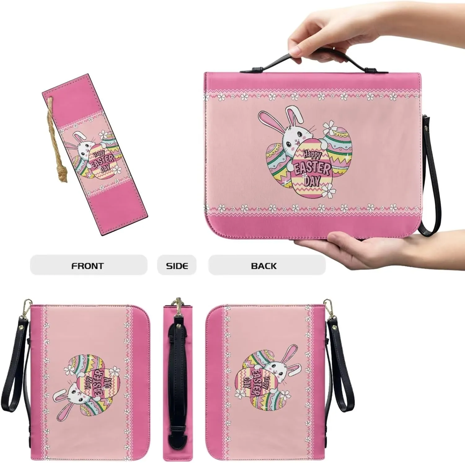 Bible Covers for Women,PU Bible Bags with Handle & Wristlet Strap, Bible Carrying Case and Bookmark Set