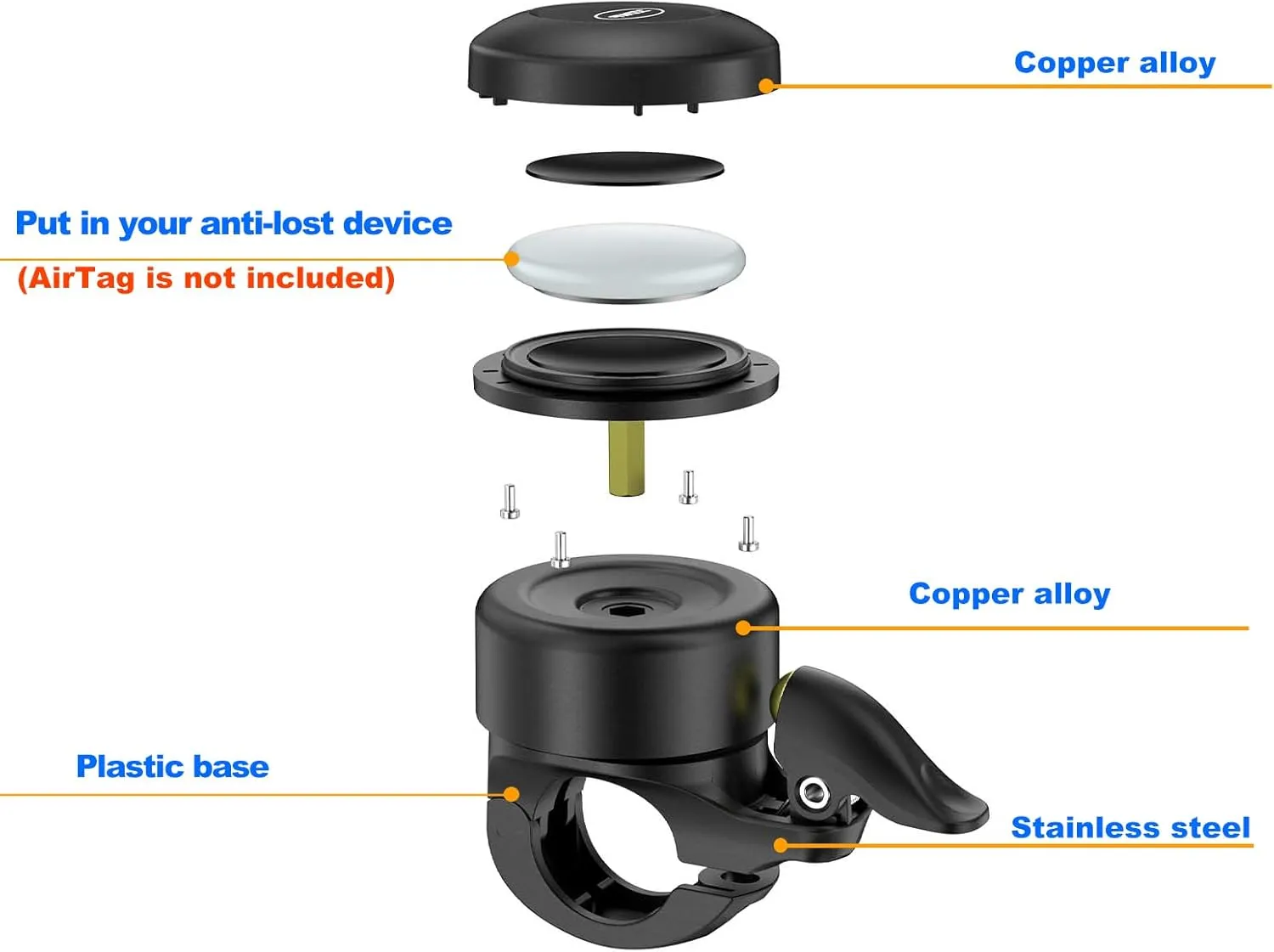 Bicycle Bell for Apple AirTag 120dB, AirTag Bike Mount GPS Tracker Waterproof Classic Brass Holder Hides Air Tag Under Bike Bell Anti-Theft