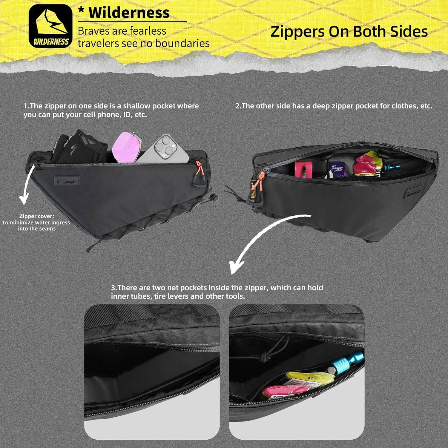 Bicycle Frame Bag Bike Triangle Bag Waterproof Bike Bag 2.9L with Dual Side Mesh Pockets for MTB Road Bike Cycling Commuting and Outdoor Adventures