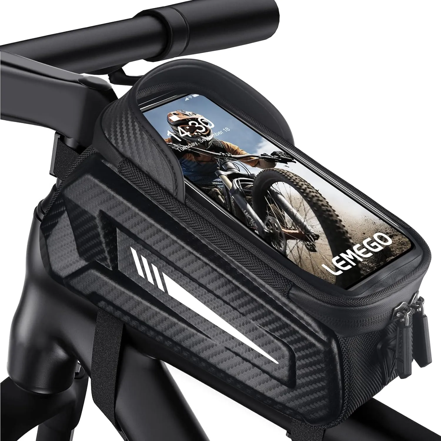 Bicycle Frame Bag Waterproof Handlebar Bag for Smartphones up to 7 Inch Mobile Phone Case Top Tube Bag with TPU Sensitive Touchscreen for Mountain Bikes, Road Bikes, Ebikes