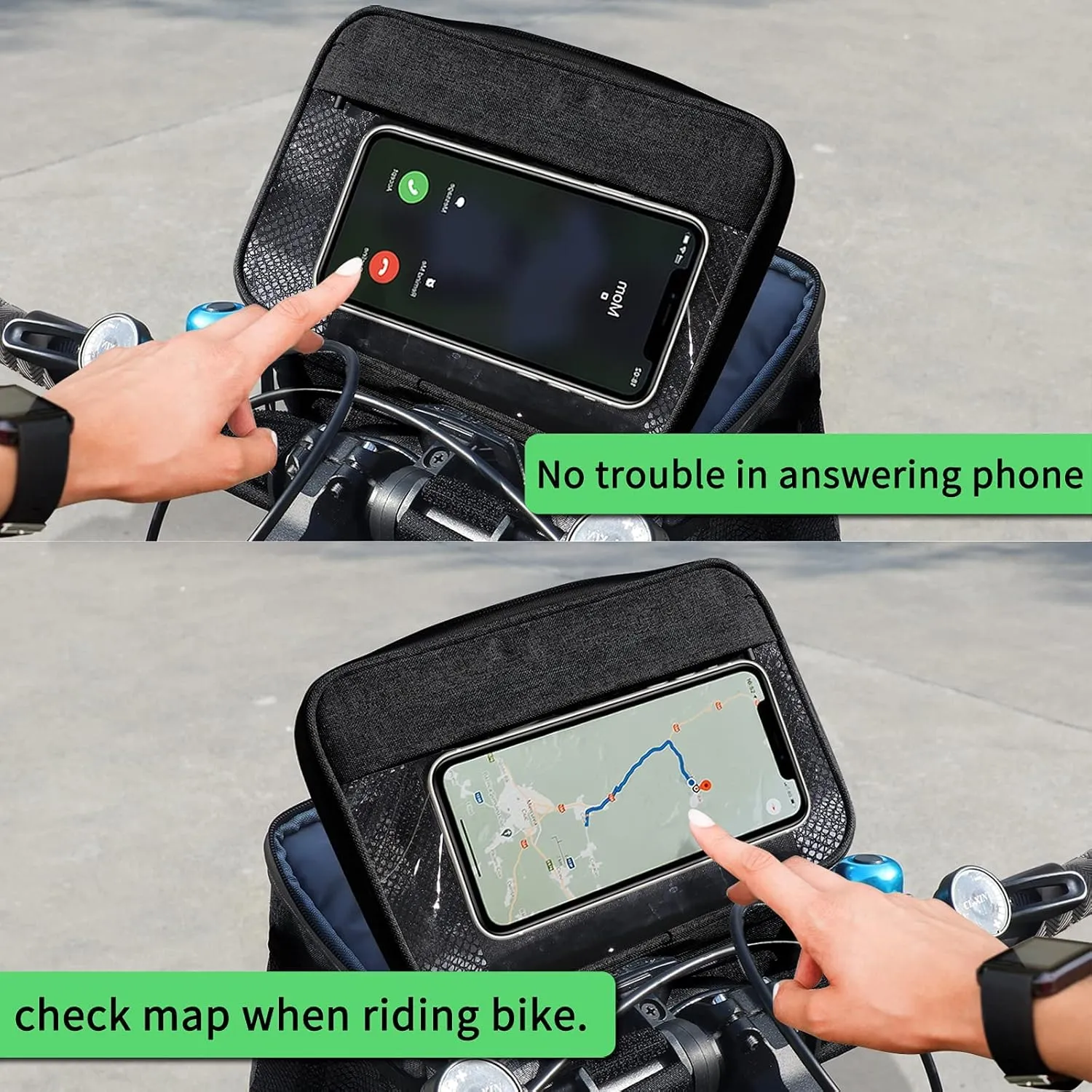 Bicycle Handlebar Bag, Insulated Lunch Bag, Portable with Touchscreen on the Phone, Robust Support Frame on Bicycle Handlebar
