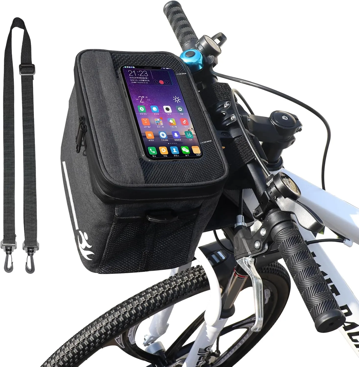 Bicycle Handlebar Bag, Insulated Lunch Bag, Portable with Touchscreen on the Phone, Robust Support Frame on Bicycle Handlebar