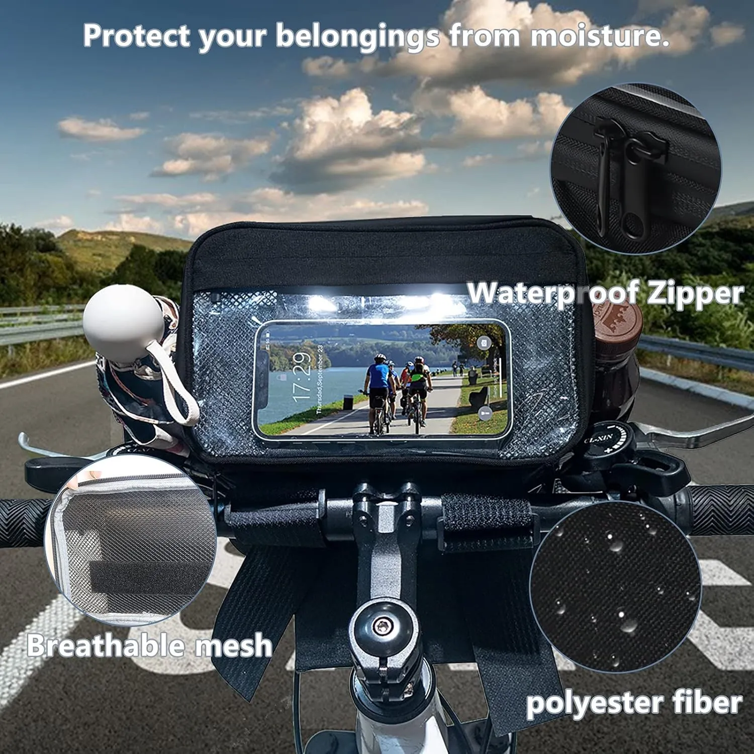 Bicycle Handlebar Bag, Insulated Lunch Bag, Portable with Touchscreen on the Phone, Robust Support Frame on Bicycle Handlebar