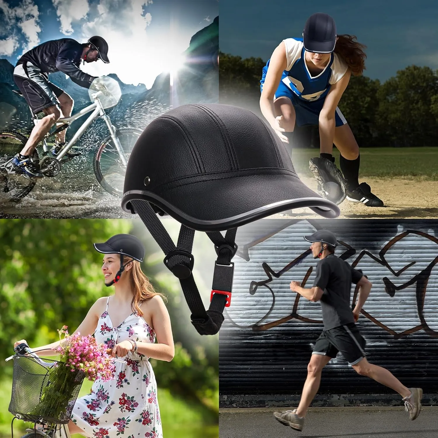 Bicycle Helmet for Adults Small/Large PU Bike Helmet for Women and Men Adjustable Safe 10 Colors Baseball Cap Sunshade 21.7-24.4 INCH Bike Cycling Helmets with 12PCs Reflective Sticker