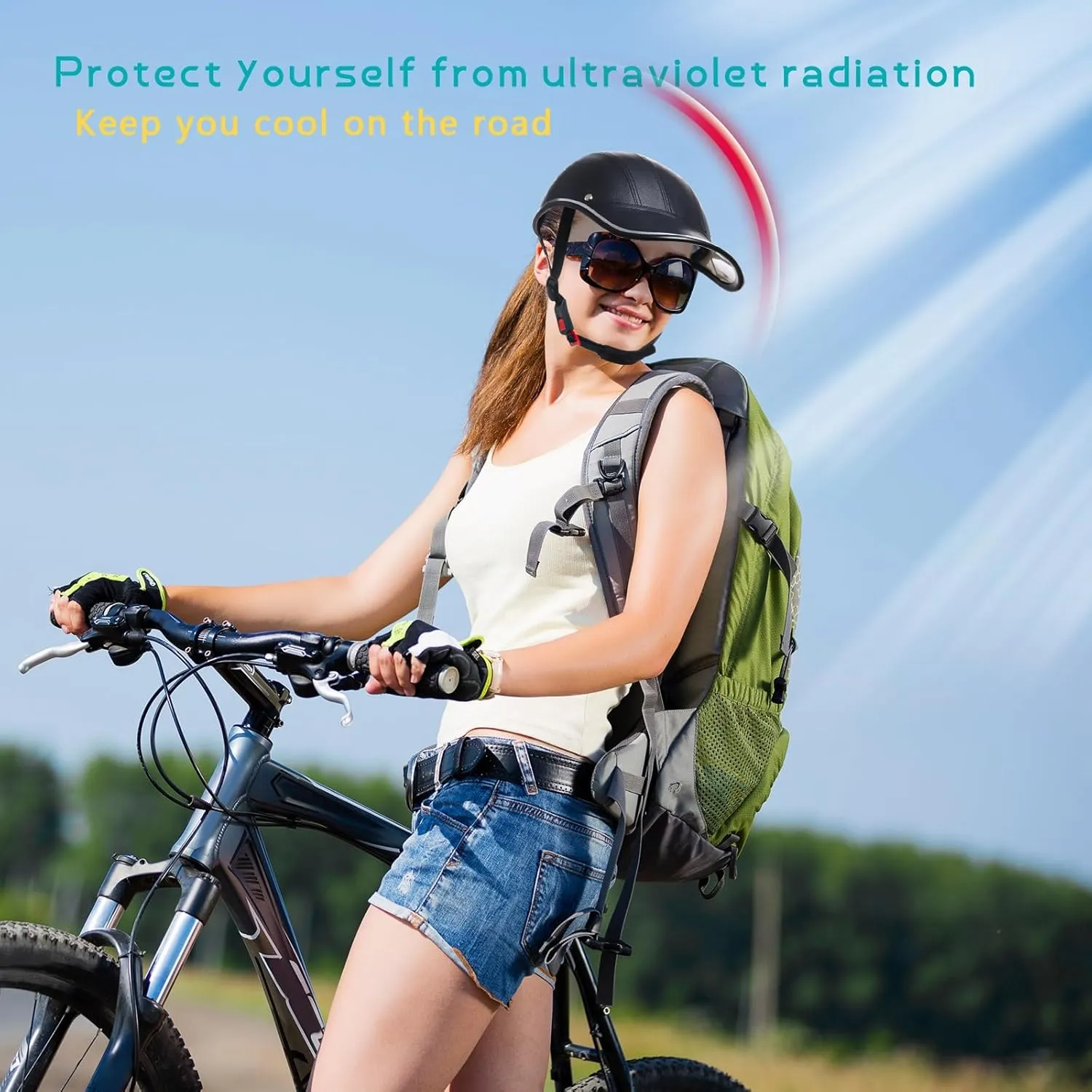 Bicycle Helmet for Adults Small/Large PU Bike Helmet for Women and Men Adjustable Safe 10 Colors Baseball Cap Sunshade 21.7-24.4 INCH Bike Cycling Helmets with 12PCs Reflective Sticker