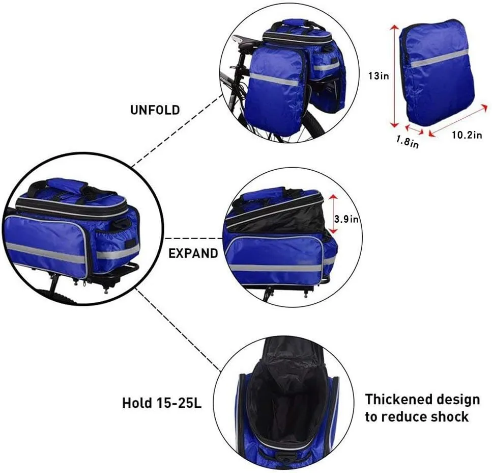 Bike Bag Bicycle Pannier Waterproof Multi-Function Excursion Cycling Bicycle Bike Rear Seat Trunk Bag Carrying Luggage Package Rack Panniers with Rainproof Cover (Blue)