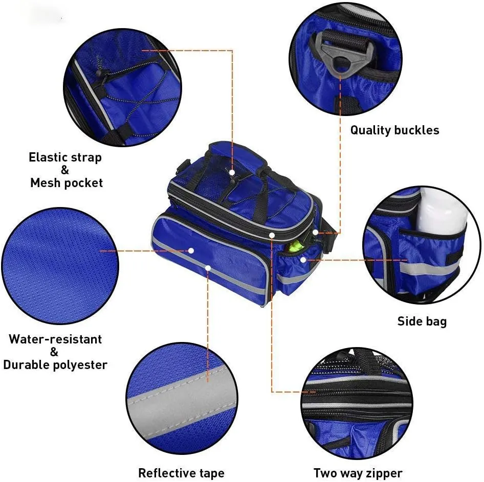 Bike Bag Bicycle Pannier Waterproof Multi-Function Excursion Cycling Bicycle Bike Rear Seat Trunk Bag Carrying Luggage Package Rack Panniers with Rainproof Cover (Blue)