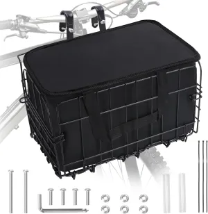 Bike Basket, Foldable Bicycle Basket with Removable Liner Bag, Large Quick Release Design Metal Bike Basket for Carrying Dogs, Pets, Fruit, Groceries, Ebike Bicycle Accessories
