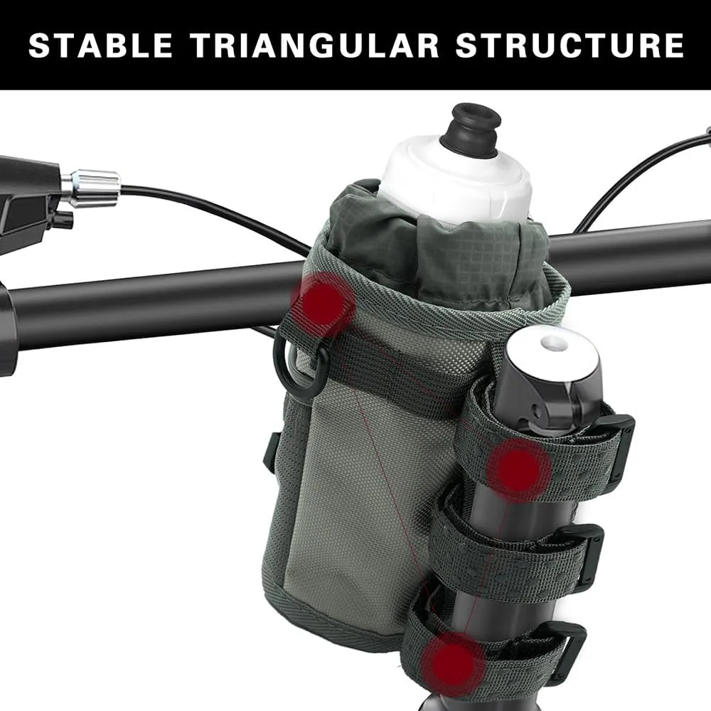 Bike Bottle Holder | Fits Segway, Buggy, Boat, Scooter, Wheelchair | No-Screw Installation | Carry Big Bottles Diameter 3.6in/9cm | Mesh Pockets | Shoulder Strap and Phone Storage Bag