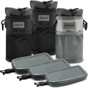 Bike Bottle Holder | Fits Segway, Buggy, Boat, Scooter, Wheelchair | No-Screw Installation | carry big bottles Diameter 3.6in/9cm | Mesh Pockets | Shoulder Strap and Phone Storage Bag