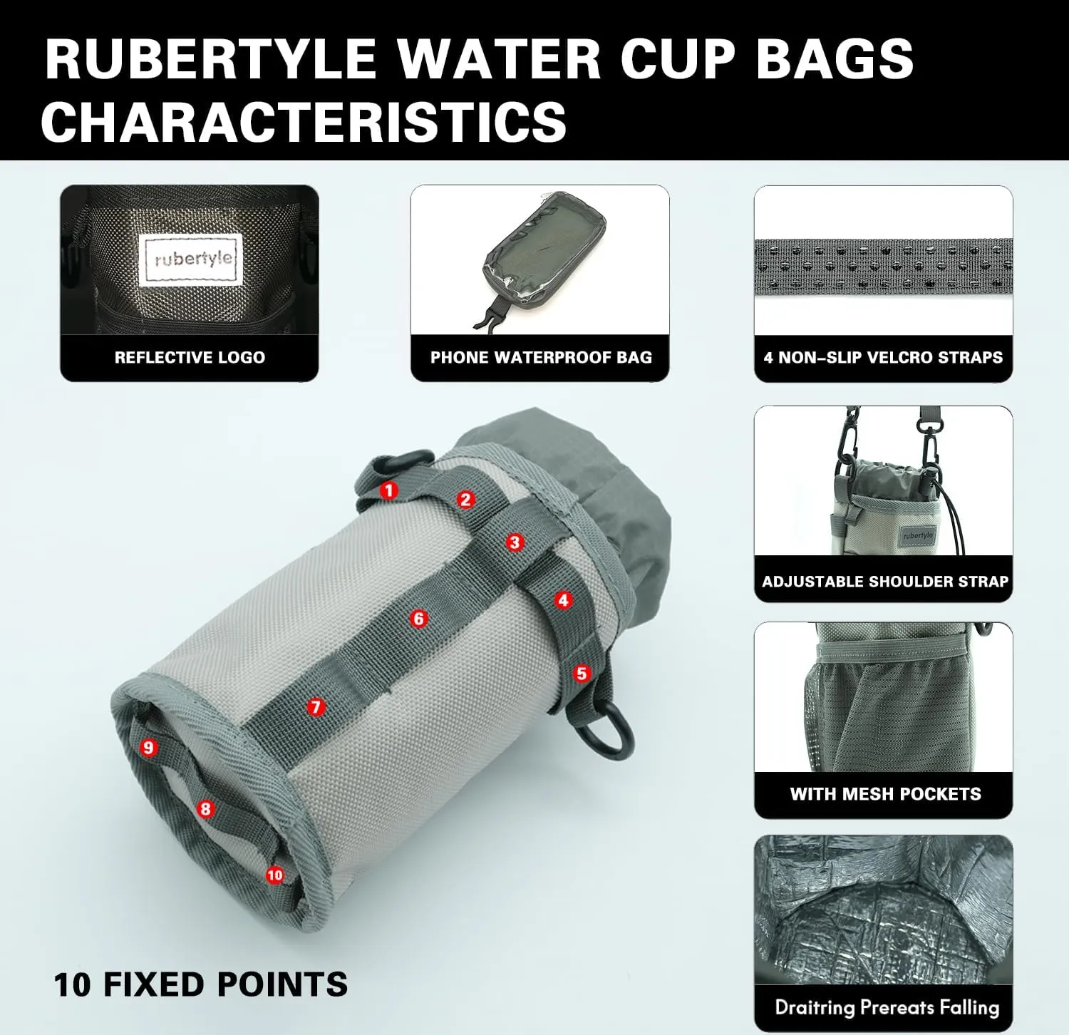 Bike Bottle Holder | Fits Segway, Buggy, Boat, Scooter, Wheelchair | No-Screw Installation | Carry Big Bottles Diameter 3.6in/9cm | Mesh Pockets | Shoulder Strap and Phone Storage Bag