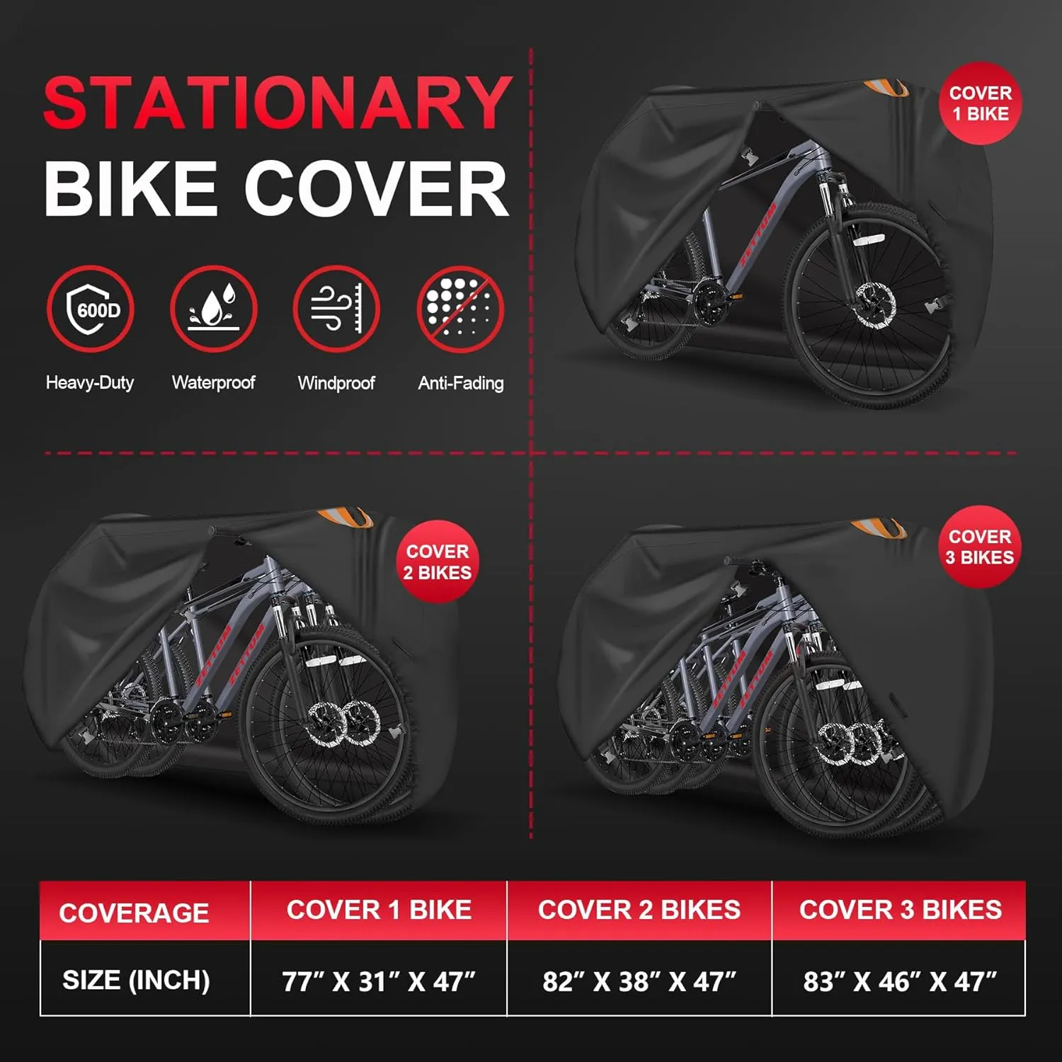 Bike Cover for 2 Bikes - Outdoor Bike Covers for Stationary 2 Bikes Heavy Duty & Waterproof, 600D Bicycle Covers for 2 eBike, Mountain Bike, Road Bike, Hybrid Bike, Beach Cruiser Bike Storage