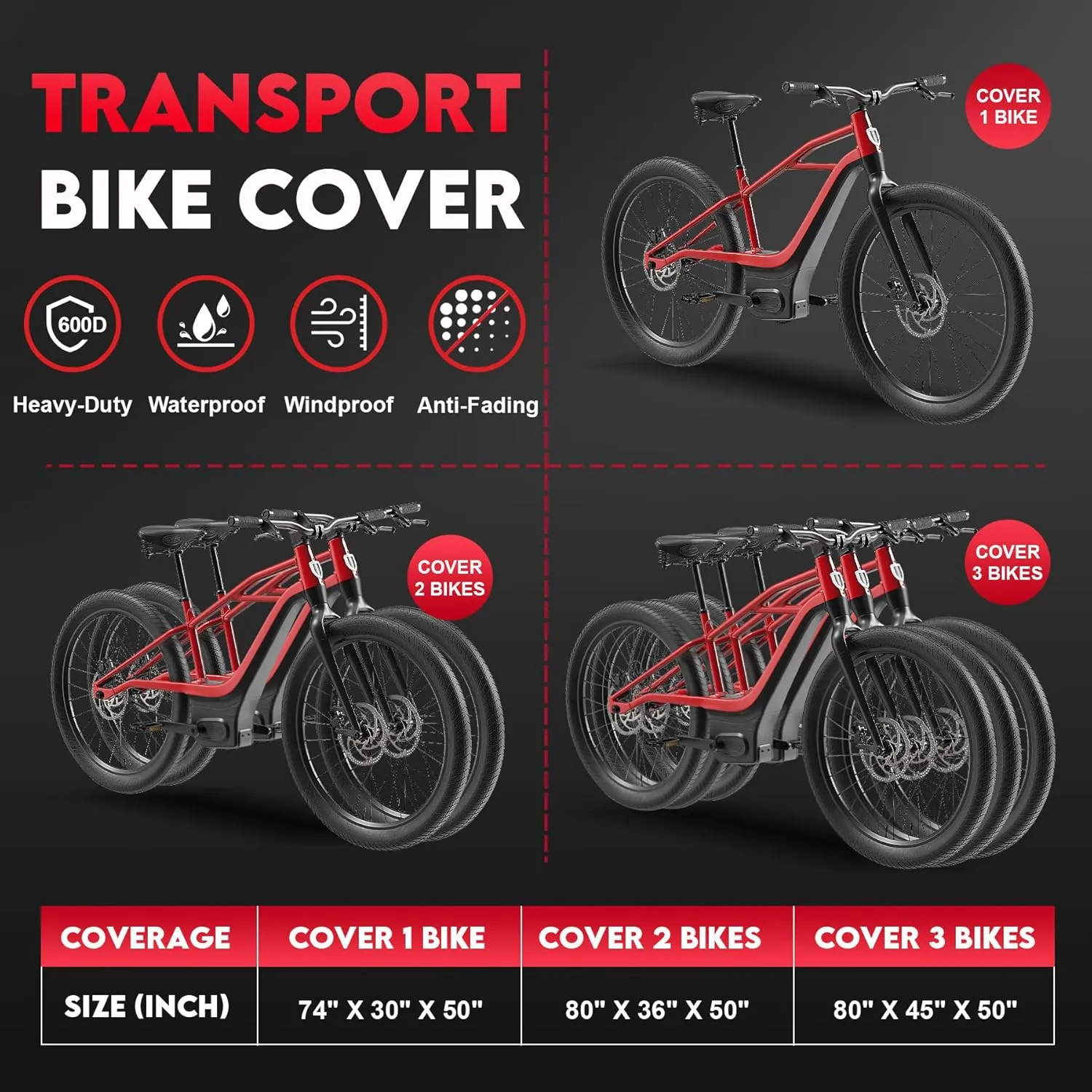 Bike Cover for Transport 3 Bike - 600D Travel Bike Covers for Bikes on Rear Bike Rack Heavy Duty & Waterproof, Outdoor Full Bicycle Rack Cover for 3 Bikes on Car Hitch Storage